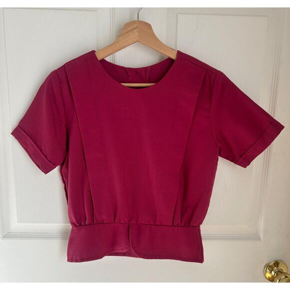 Vintage 1980's Short Sleeve Raspberry Blouse Size Small | Button Down Back Top - Picture 1 of 6